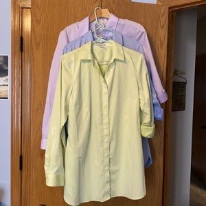 3 Women’s Button Down Shirts.  Coldwater Creek, Size M.  Lilac, Blue, Green.